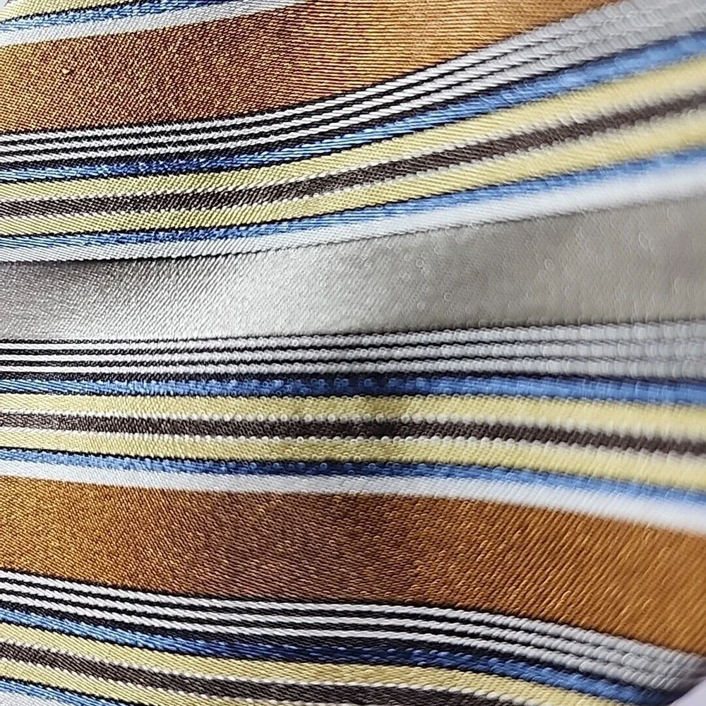 Geoffery Beene Gold-Blue-Yellow Stripes Silk Tie Necktie - Like New